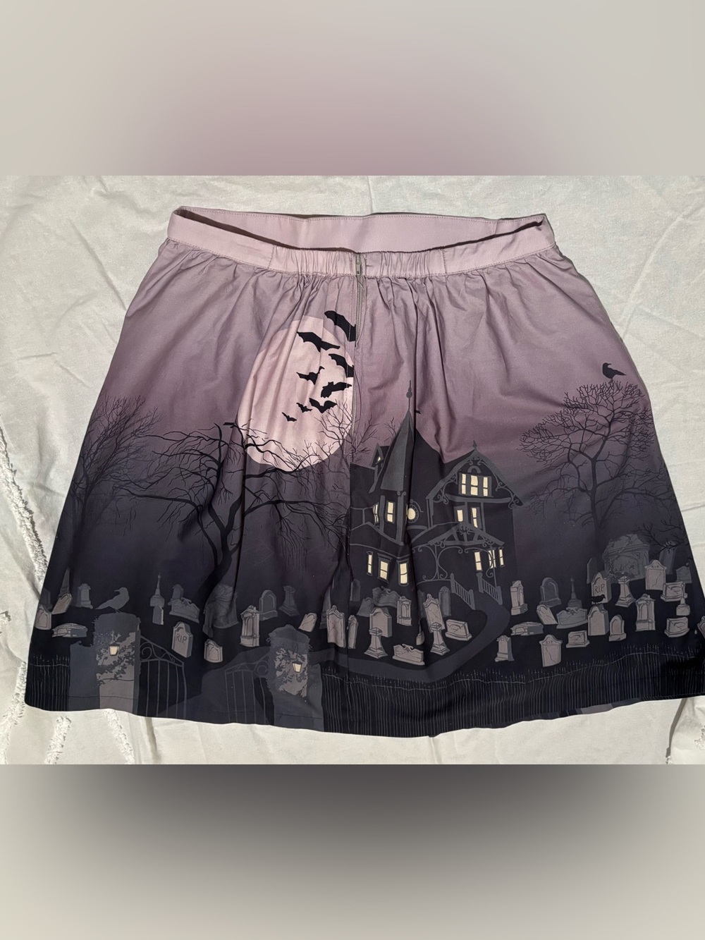 MODCLOTH circle skirt HALLOWEEN GRAVEYARD whimsygoth SPOOKY GIRL pinup LARGE - Picture 4 of 7